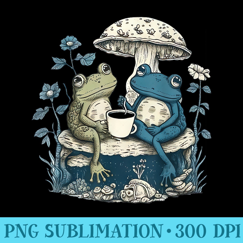 Frogs Having Tea Cottagecore Cute Aesthetic Mushroom - Shirt Design PNG - Vibrant and Eye-Catching Typography