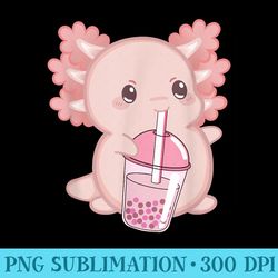 kawaii anime axolotl drinking boba bubble tea cute japanese - png download high quality