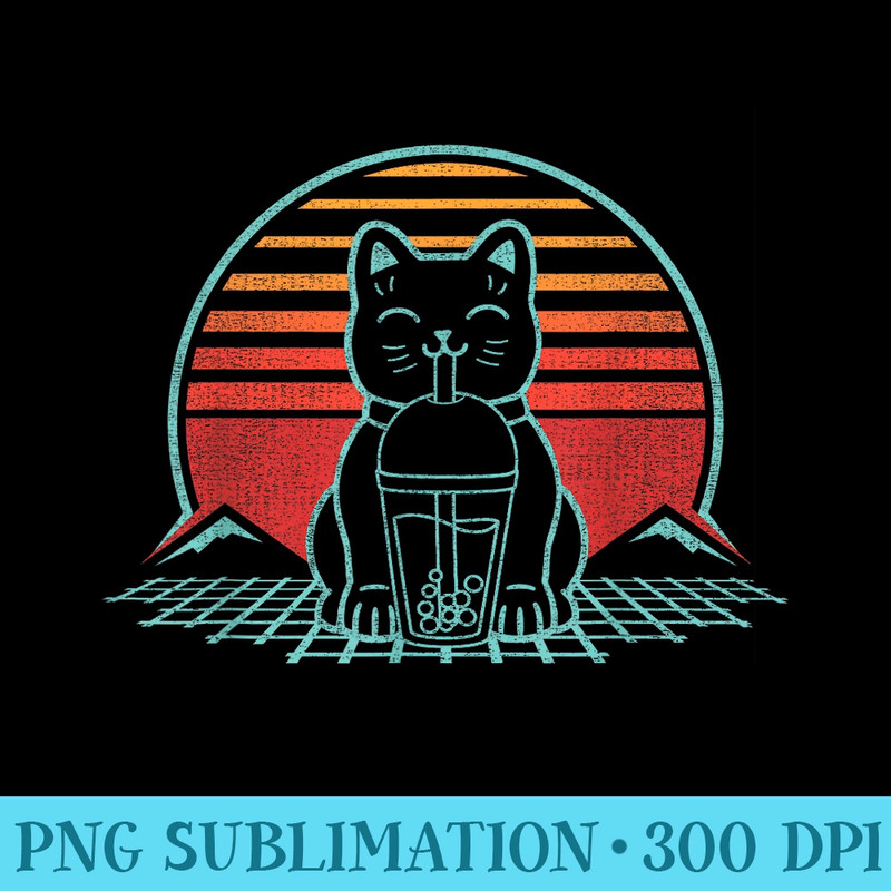 Anime Cat Bubble Milk Tea Retro Boba Tea Aesthetic Kawaii - Shirt Image Download - Revolutionize Your Designs
