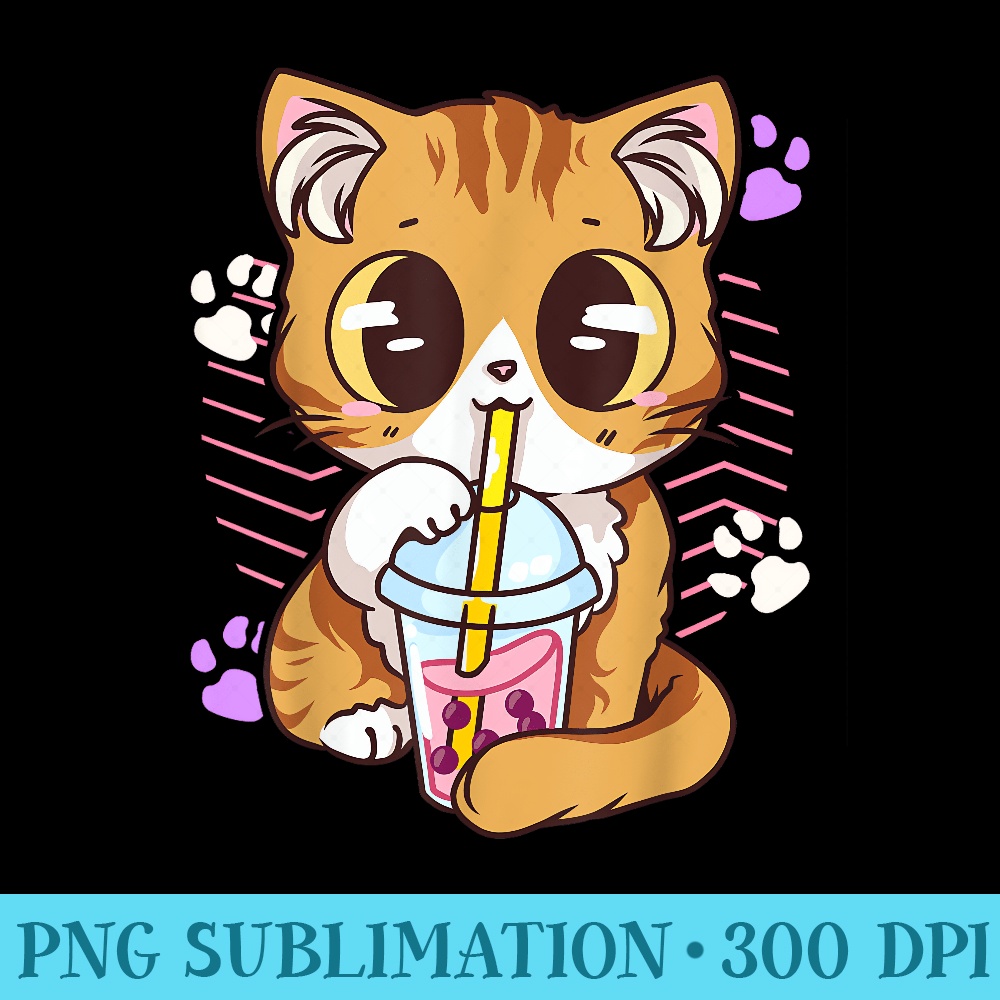 Cute Kawaii Cat Boba Bubble Milk Tea Anime Neko Kitten - PNG Templates Download - Limited Edition And Exclusive Designs