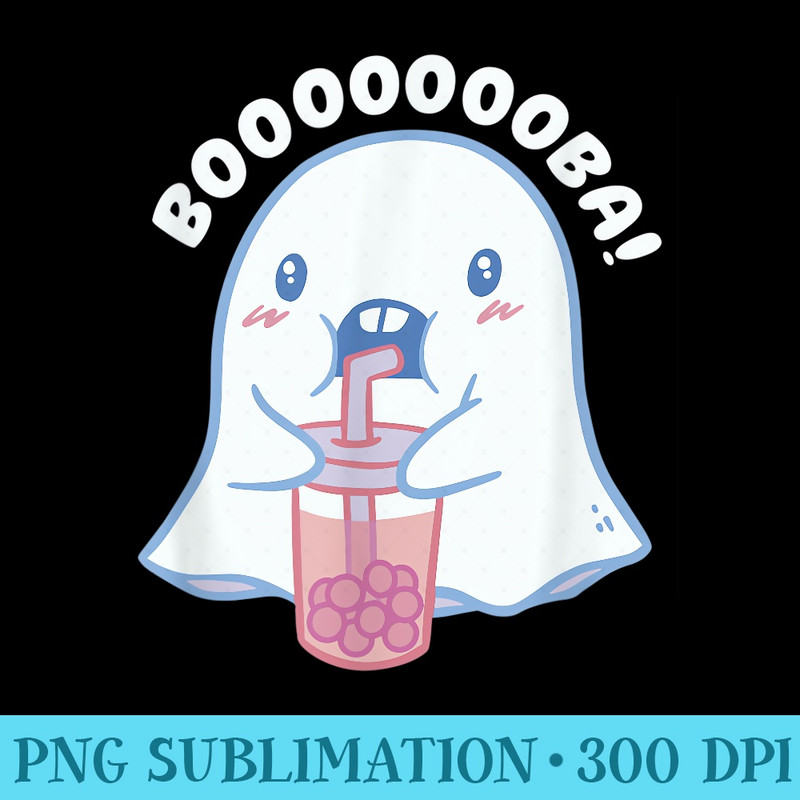 Boo Drinking Boba Tea Funny Ghost Halloween , Booba - Shirt Illustration PNG - Transform Your Sublimation Creations