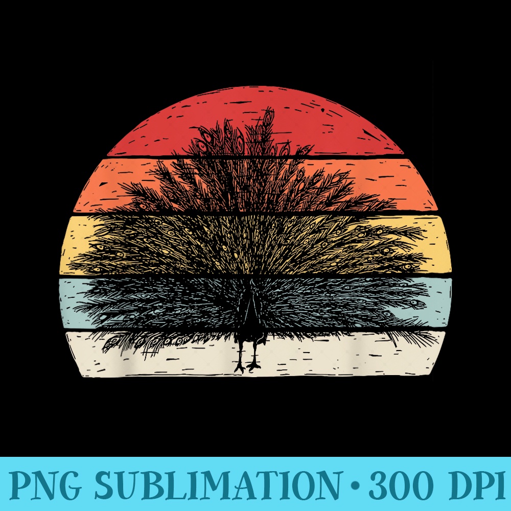 Vintage Retro Peacock Bird - High Quality PNG Files - Instant Access To Downloadable Files