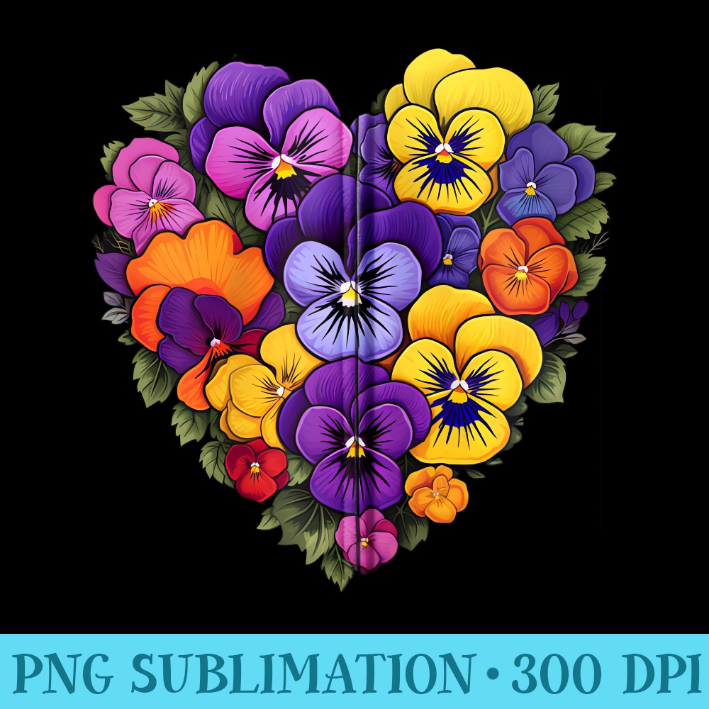 Pansies Flowers Heart Pansy Lover Gardening Gardener - Sublimation patterns PNG - Premium Quality PNG Artwork