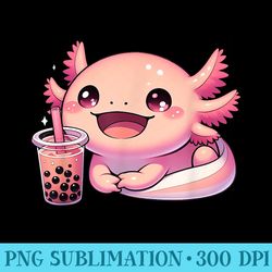 bobalotl axolotl boba tea milk bubble tea cute kawaii anime - shirt clipart free png