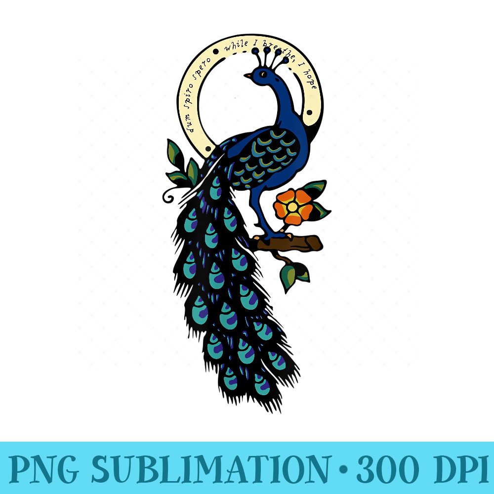 Vintage Tattoo Style Peacock Dum Spiro Spero - High Resolution Shirt PNG - Revolutionize Your Designs