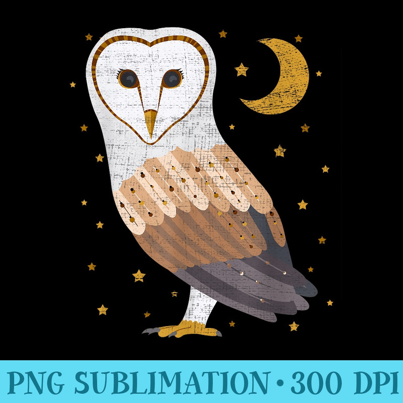 Nocturnal Barn Owl T Distressed Design - Blank Shirt Template PNG - Perfect for Sublimation Mastery