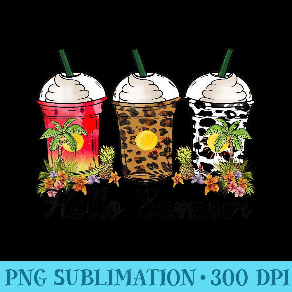 Hello Summer Vibes Drinking Tea Lover Beach Tropical - High Resolution PNG Download - Premium Quality PNG Artwork