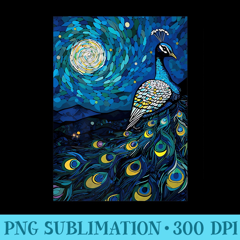 Peacock Starry Night Painting Premium - Shirt Design PNG - Perfect for Creative Projects