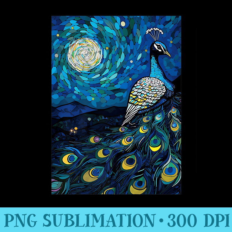 Peacock Starry Night Painting Premium - Shirt Design PNG - Perfect for Creative Projects