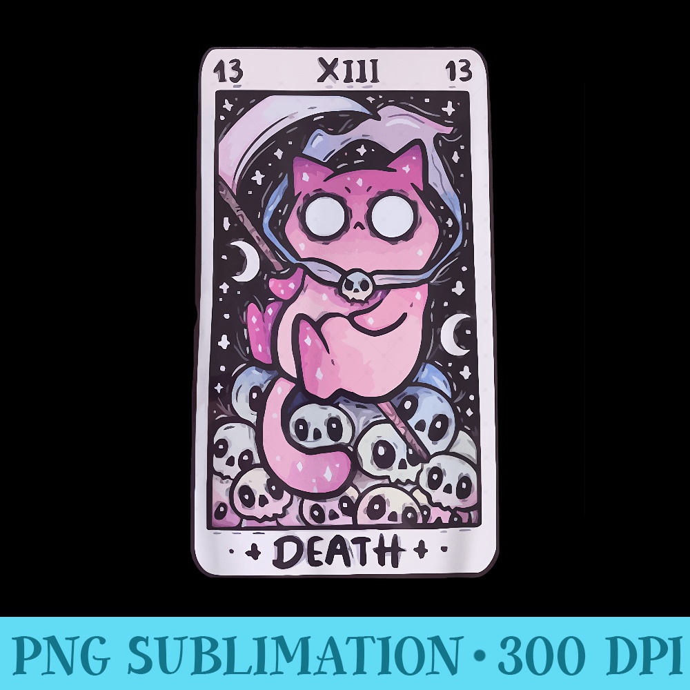 Kawaii Pastel Goth Art the Death Tarot Cute Cat Creepy Art - Free Transparent PNG Download - Unlock Vibrant Sublimation Designs