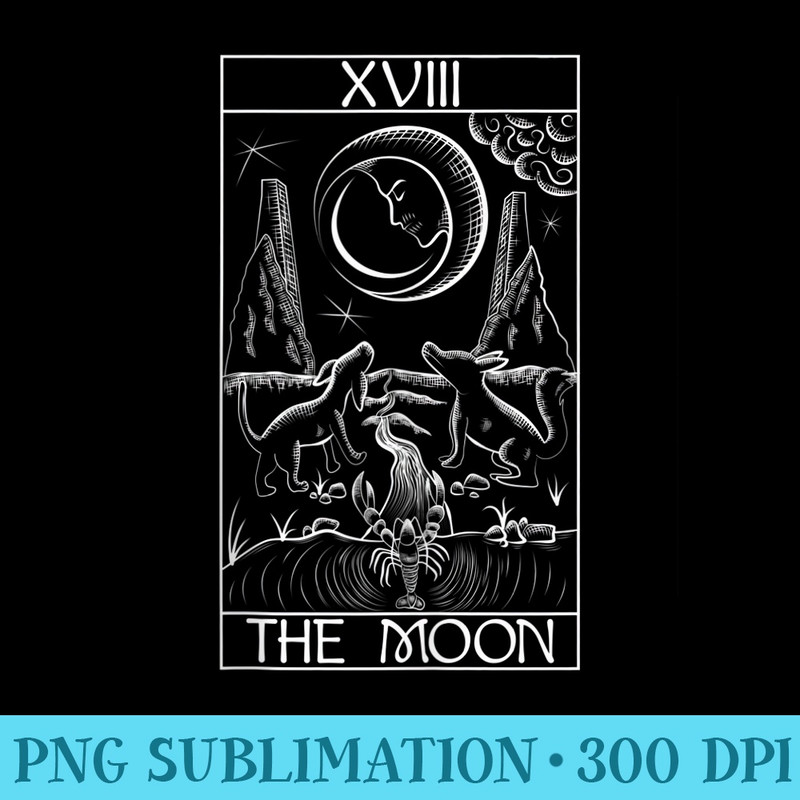 Tarot Card The Moon XVIII Occult Vintage Style - PNG Download High Quality - Premium Quality PNG Artwork