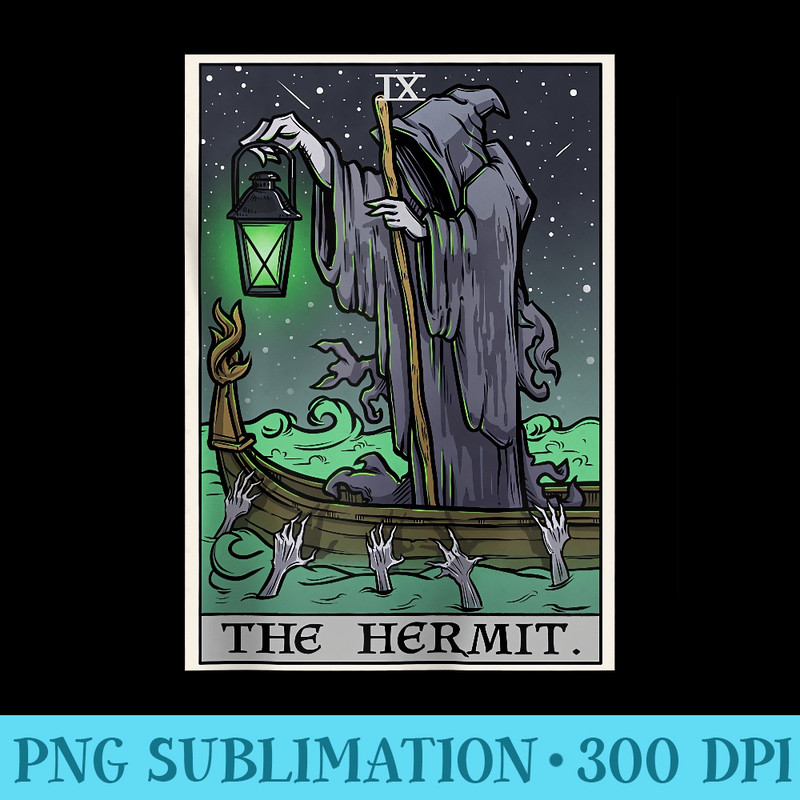 The Hermit Tarot Card Halloween Grim Reaper Gothic Horror - Printable PNG Graphics - Bold & Eye-catching