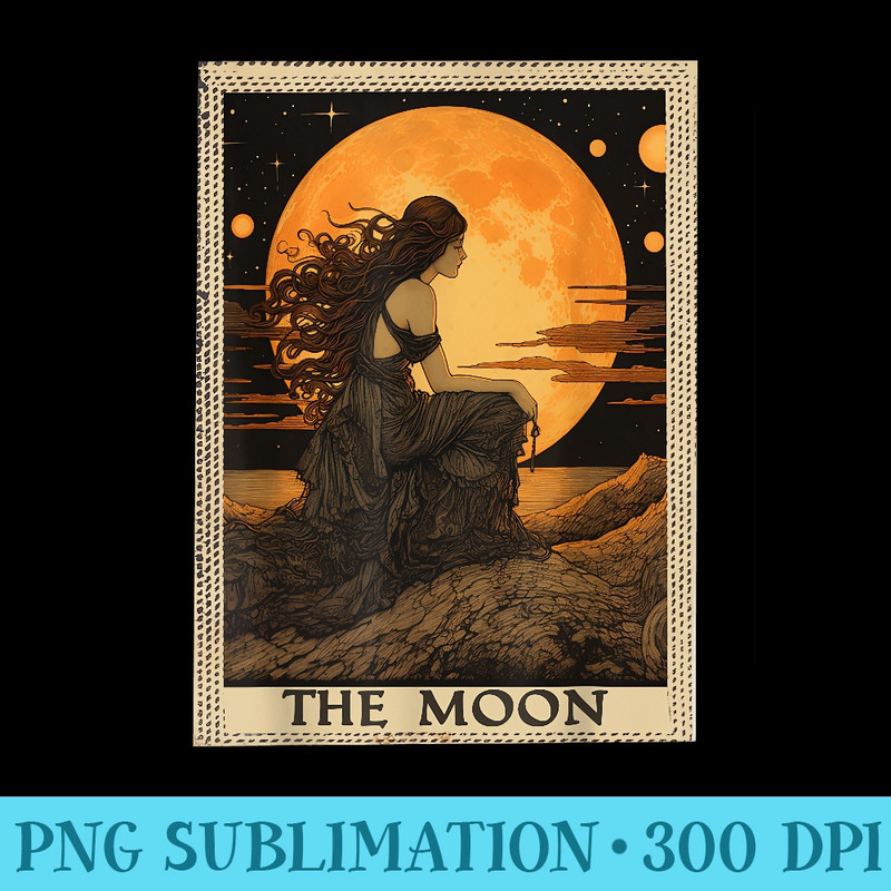 Vintage Tarot Card The Moon - Sublimation backgrounds PNG - Quick And Seamless Download Process