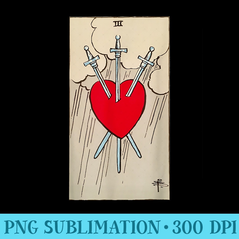 Three of Swords Vintage Tarot Card Heart - High Quality PNG Download - High Resolution And Print-Ready Designs