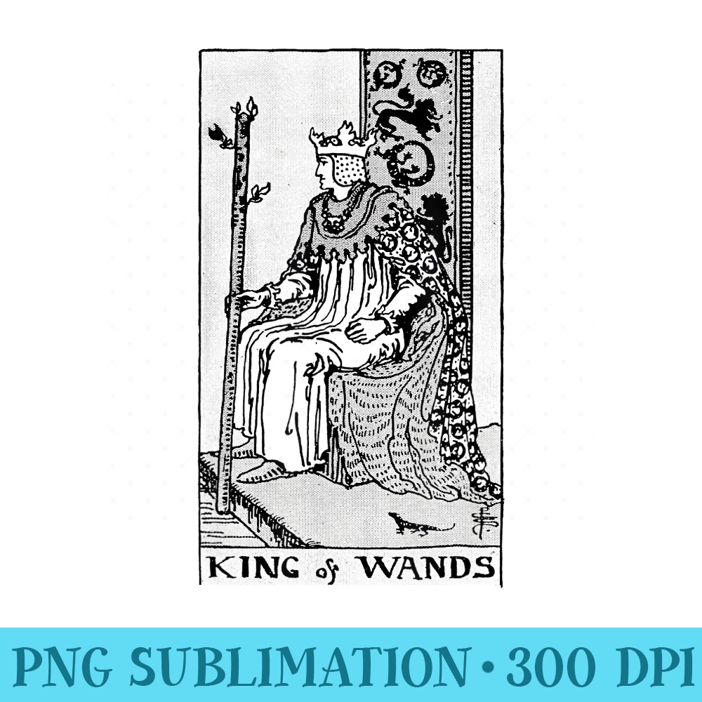 VINTAGE TAROT CARD THE SUIT OF WANDS KING - Shirt Artwork PNG - Enhance Your Apparel with Stunning Detail