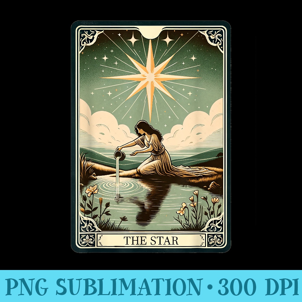Vintage Major Arcana Tarot Deck Cards The Star - Casual Shirt PNG - Bold & Eye-catching