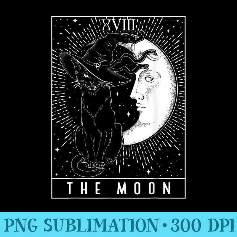 Tarot Card Crescent Moon And Cat Graphic - PNG Download - Instant Access To Downloadable Files