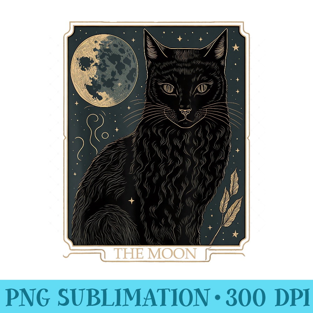 Tarot Card Crescent Moon And Cat Graphic - Download PNG Files - Revolutionize Your Designs