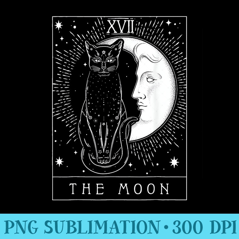 Tarot Card Crescent Moon and Cat Graphic - Download PNG images - Unlock Vibrant Sublimation Designs