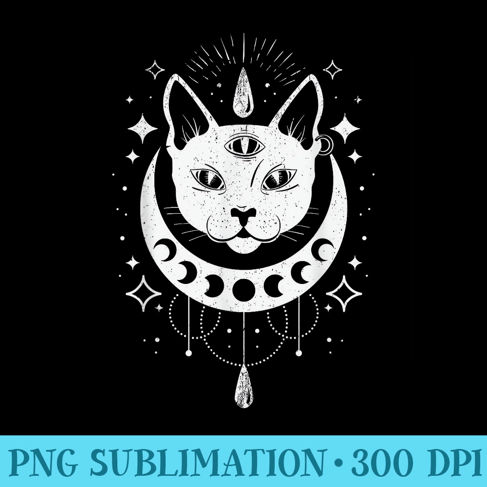 Tarot, cat with crescent moon, stars and mystic symbols - Download High Resolution PNG - Transform Your Sublimation Creations