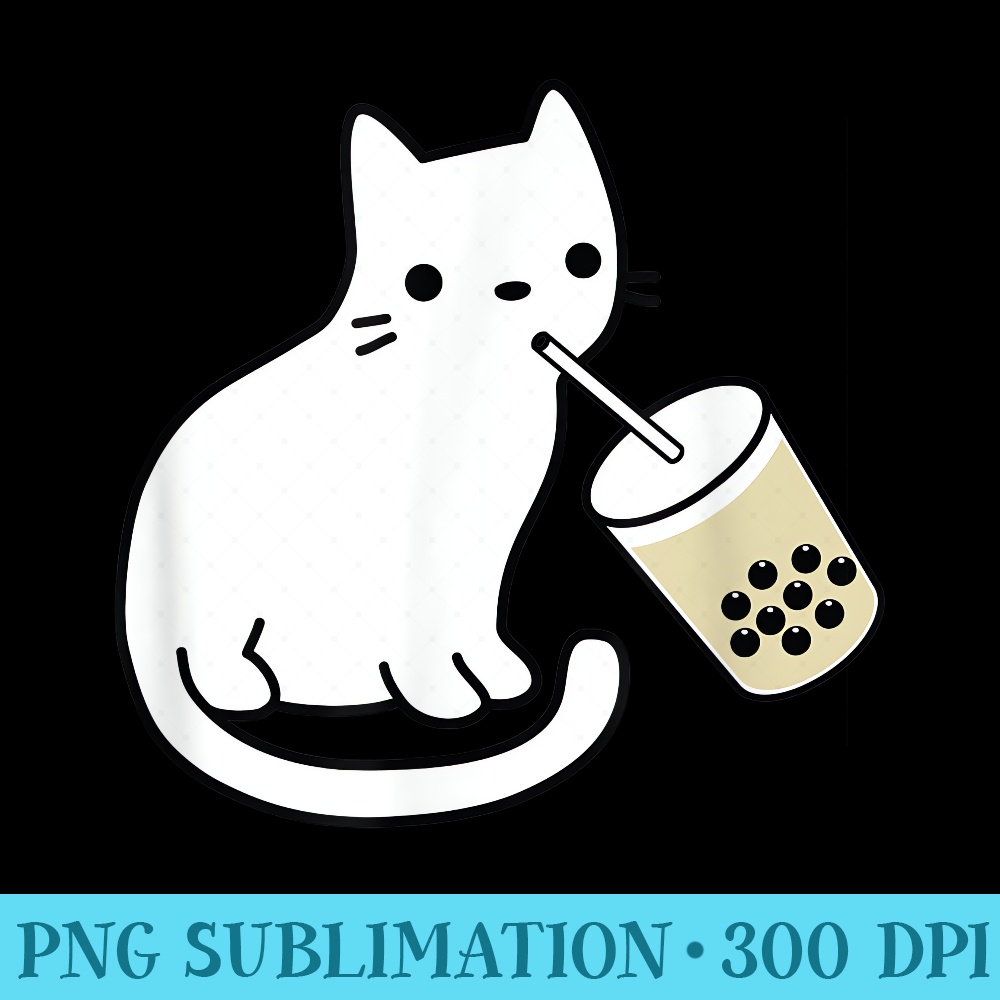 White Cat Drinking Boba Milk Tea - Free Transparent PNG Download - Bold & Eye-catching