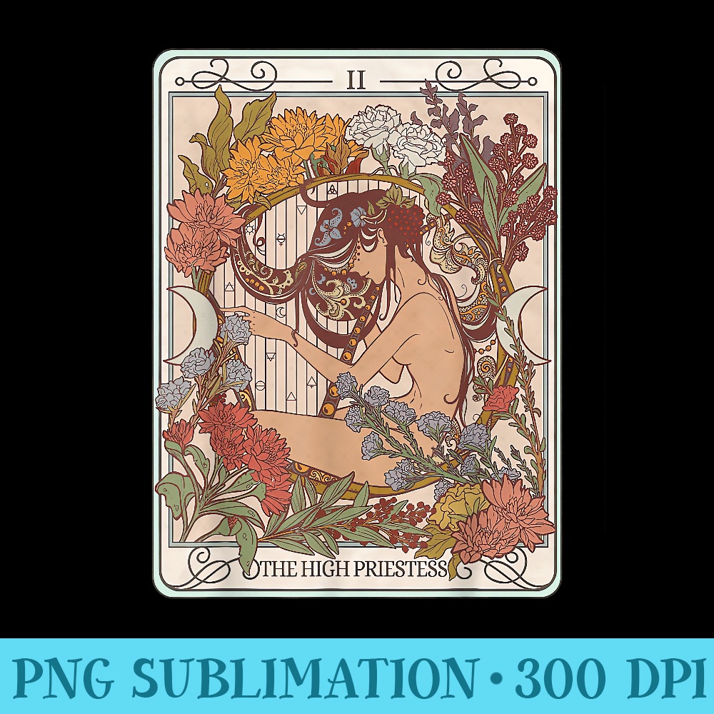 The High Priestess Tarot Card Floral Aesthetic Cottagecore - Sublimation backgrounds PNG - Instantly Transform Your Sublimation Projects