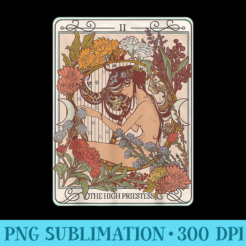 The High Priestess Tarot Card Floral Aesthetic Cottagecore - Sublimation backgrounds PNG - Instantly Transform Your Sublimation Projects