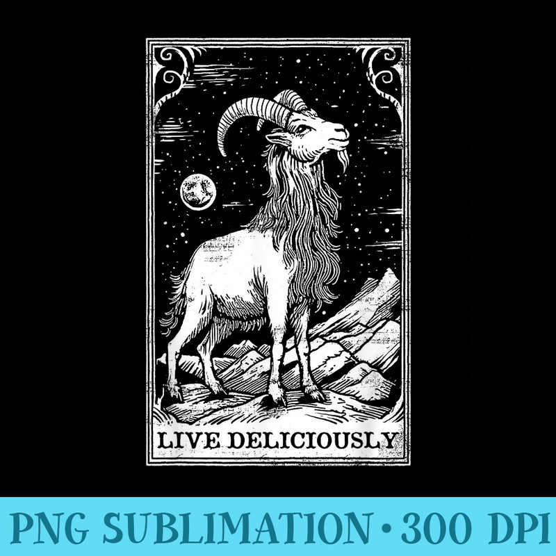 Live Deliciously Tarot Card Wiccan Goat Pagan Occult - PNG Image Download - Quick And Seamless Download Process