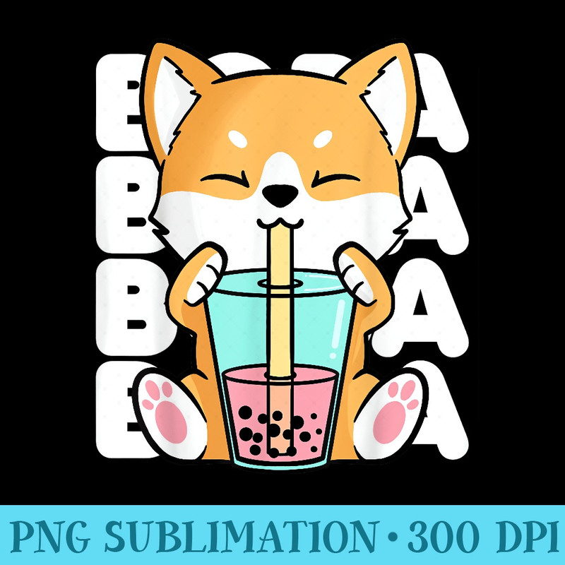 Kawaii Shiba Inu Dog Bubble Tea Boba Anime Neko Japan - Sublimation designs PNG - Easy-To-Print And User-Friendly Designs