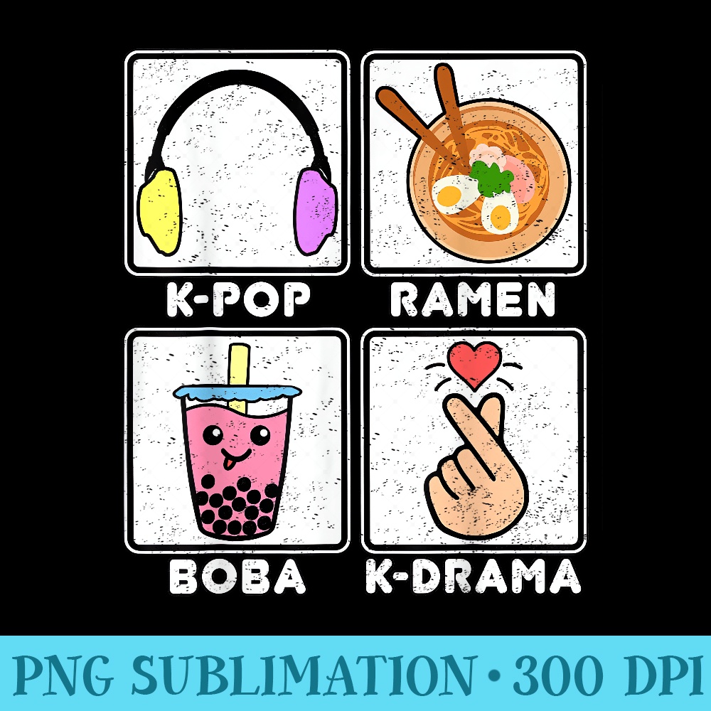 KPop Ramen Boba KDrama Bubble Tea Cute Kawaii Korean Heart - Shirt Graphic Resources - Transform Your Sublimation Creations