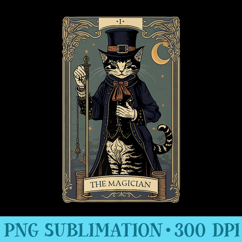 Mystic Cat Tarot Card, Magician Tarot Card Cat, Cat Lover Premium - Sublimation templates PNG - Stunning Sublimation Graphics