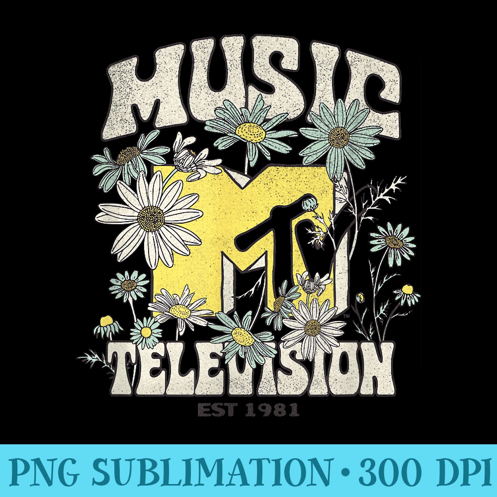 MTV Music Television Floral Hippie Style Chest Portrait - High Quality PNG files - Enhance Your Apparel with Stunning Detail