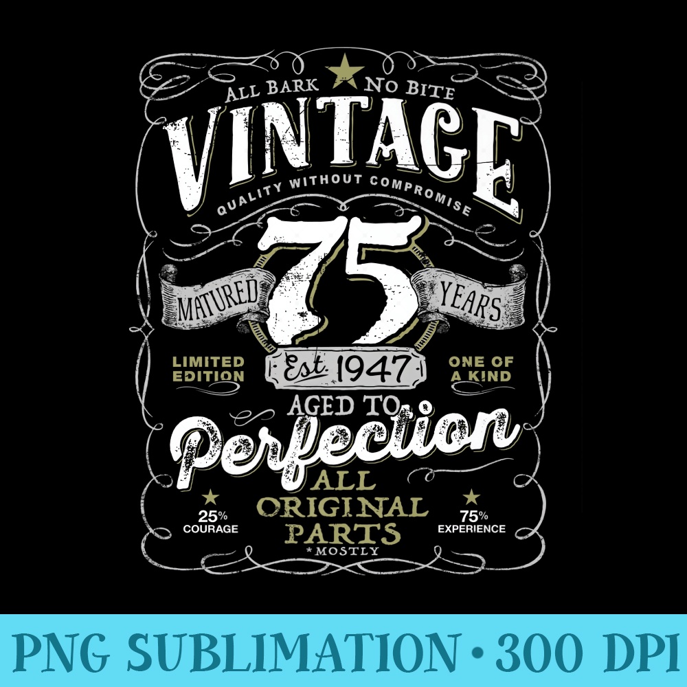 Vintage 75th Birthday For Him 1947 Aged To Perfection Premium - Sublimation PNG Designs - Unleash Your Inner Rebellion