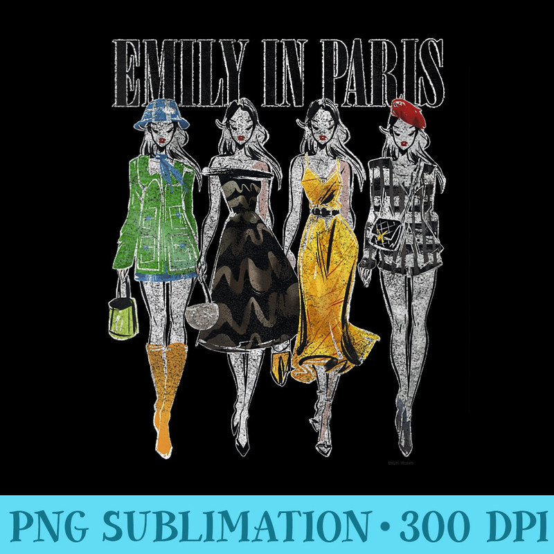 Womens Emily In Paris Group Shot Different Outfits Poster - PNG Download - Perfect for Sublimation Art