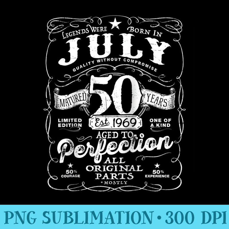 Awesome July 50th Birthday, Born in 1969, Aged to Perfection Raglan Baseball - Digital PNG Artwork - Instantly Transform Your Sublimation Projects