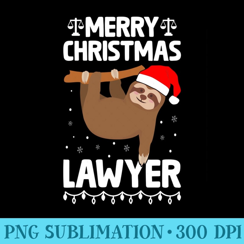 Merry Christmas Lawyer Smiling Sloth Santa Hat Bar Exam Fan - Printable PNG Images - Spice Up Your Sublimation Projects