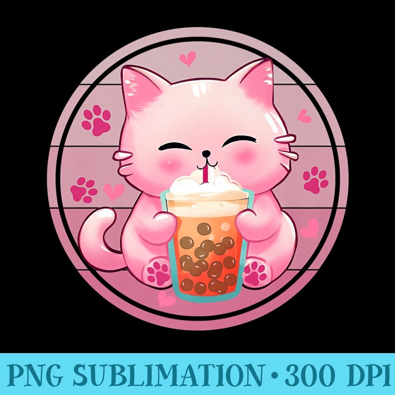 Kawaii Cat Boba Tea Bubble Tea Cute Anime Japanese Neko Premium - PNG Download Template - Instantly Transform Your Sublimation Projects
