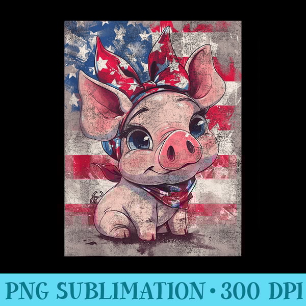 Americana Farmcore Chic Cute Piggy And American Flag - PNG Design Files - Create with Confidence