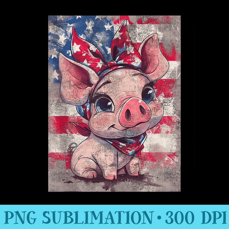 Americana Farmcore Chic Cute Piggy And American Flag - PNG Design Files - Create with Confidence