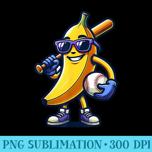 Banana Playing Baseball Fruit Lover Baseball Player - PNG Download Transparent Background - Bring Your Designs to Life