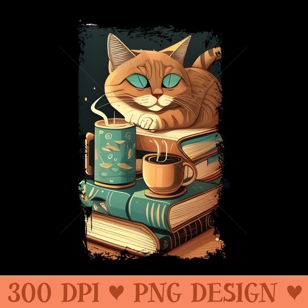 Funny Cat Coffee Reading Book, Catpuccino Love Cats - PNG Design Files - Perfect for Sublimation Mastery