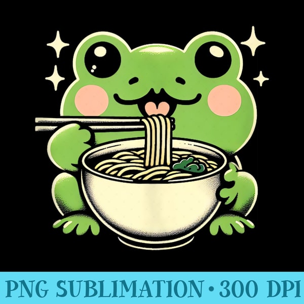 Cute Kawaii Frog Eating Ramen Graphic Art Design - Sublimation clipart PNG - Boost Your Success with this Inspirational PNG Download