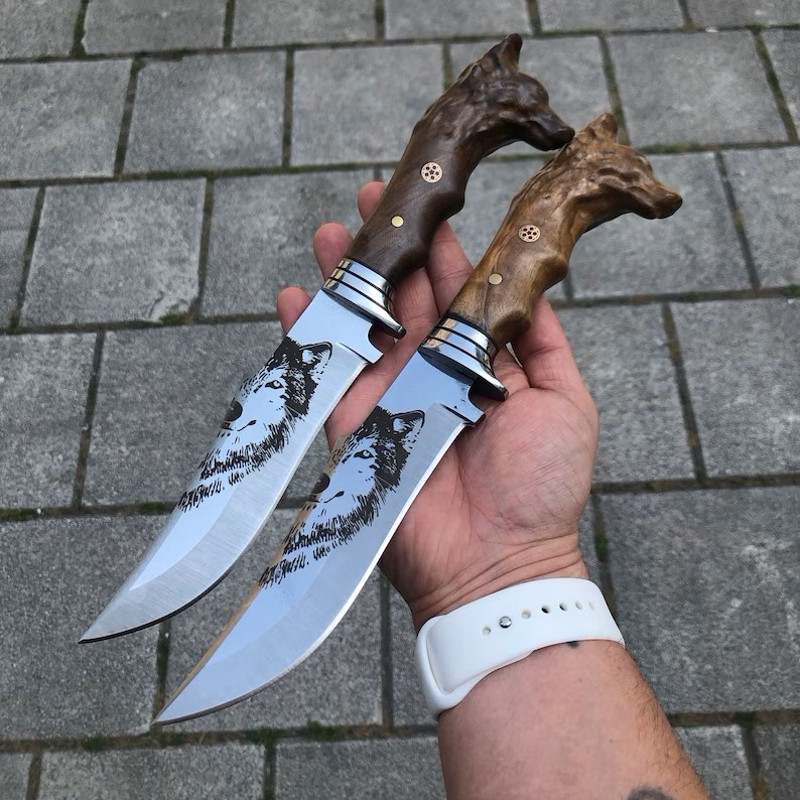 Wolf Head Camping Knife Custom Handmade Handcrafted Hunting Knife 5