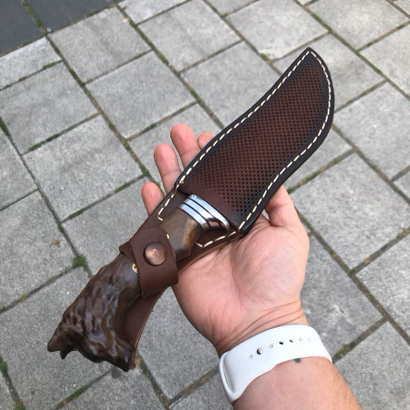 Wolf Head Camping Knife Custom Handmade Handcrafted Hunting Knife 3