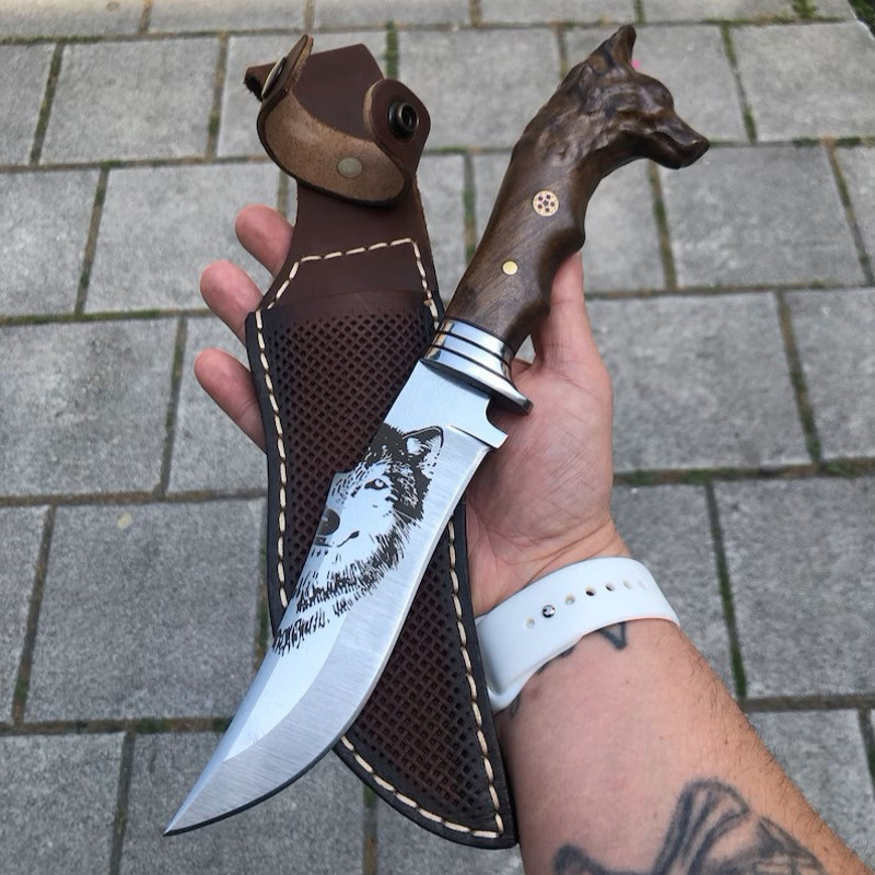 Wolf Head Camping Knife Custom Handmade Handcrafted Hunting Knife 4