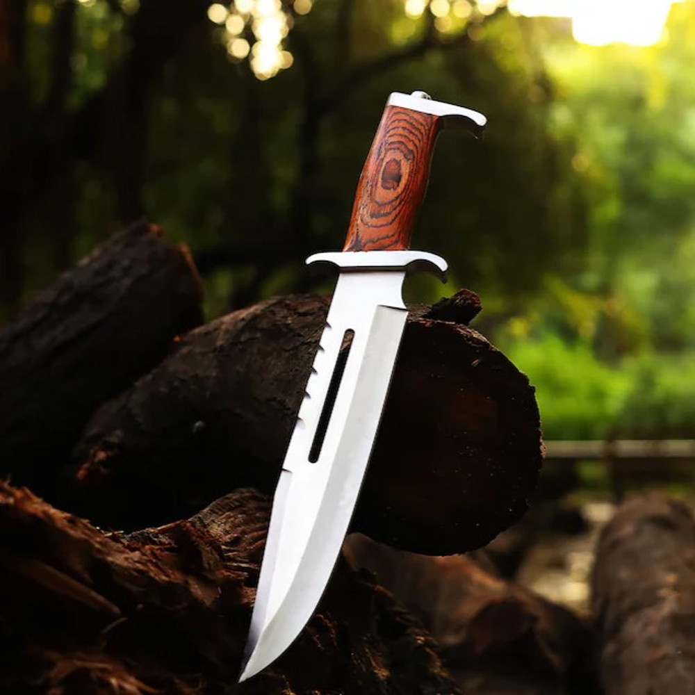Handmade Stainless Steel Blade Hunting Bowie Knife Outdoor Knife Camping Knife Rambo Knife With Pakka Wood Handle 0