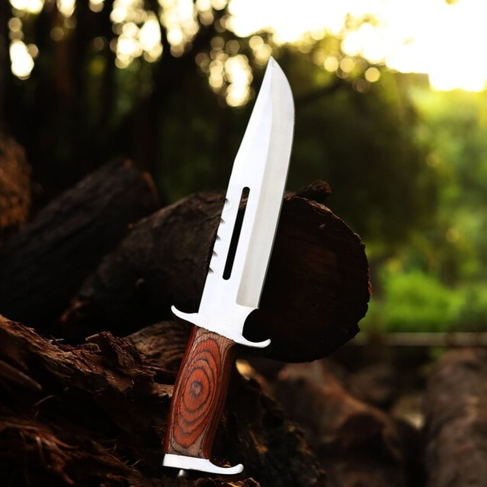 Handmade Stainless Steel Blade Hunting Bowie Knife Outdoor Knife Camping Knife Rambo Knife With Pakka Wood Handle 1
