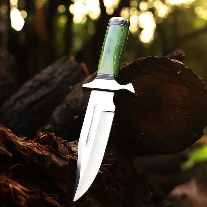 Handmade Stainless Steel Blade Hunting Bowie Knife Outdoor Knife Camping Knife Rambo Knife With Dyed Bone Handle 0