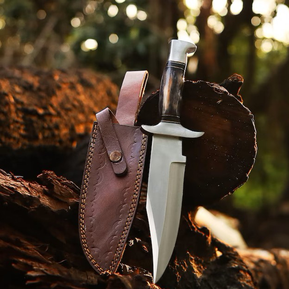 Handmade Stainless Steel Blade Hunting Bowie Knife Outdoor Knife Camping Knife Rambo Knife With Dyed Bone Handle 1