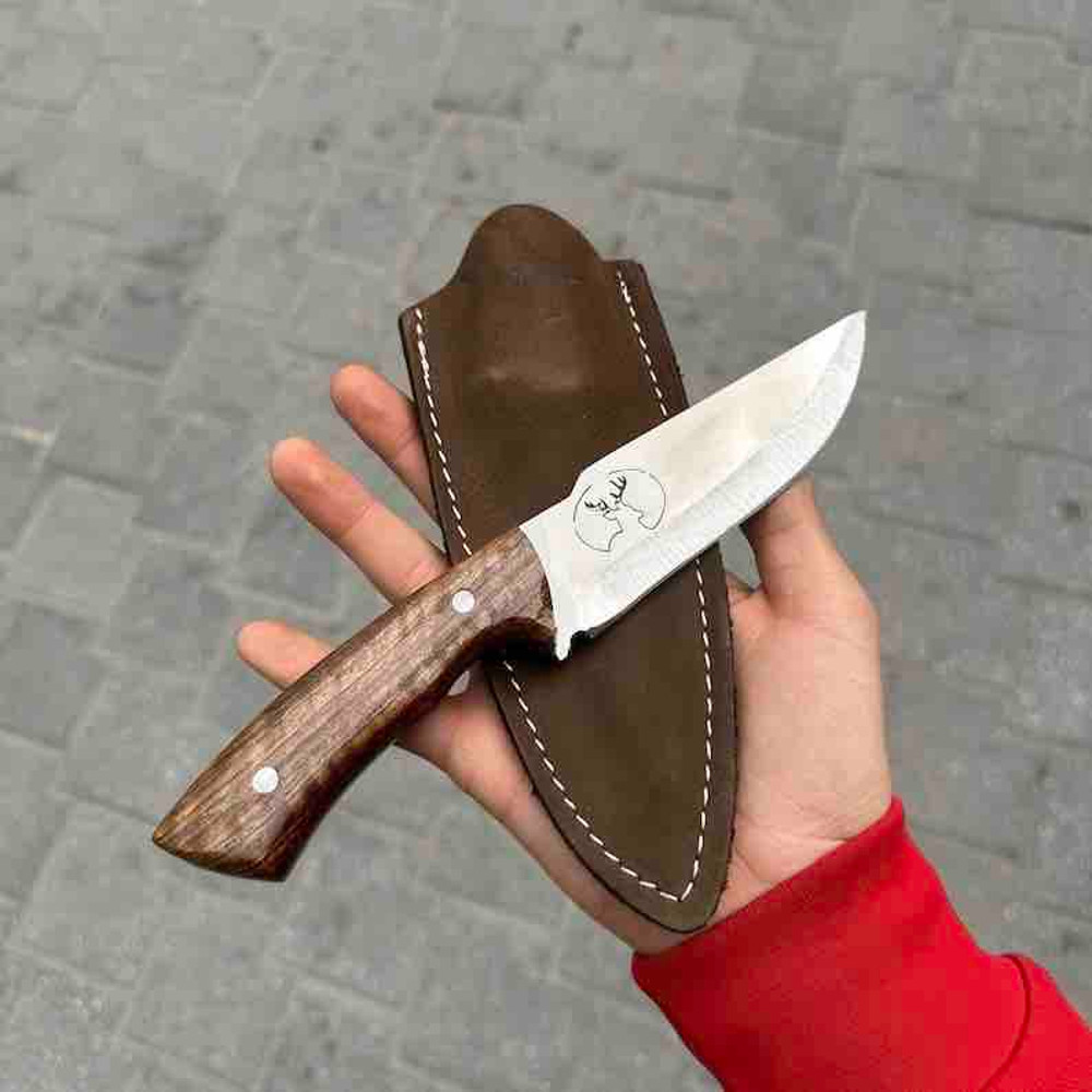 Custom Handmade Hunting Knife Walnut Wood Handle German Stainless Steel 4116 Fixed Knife Leather Sheath 2